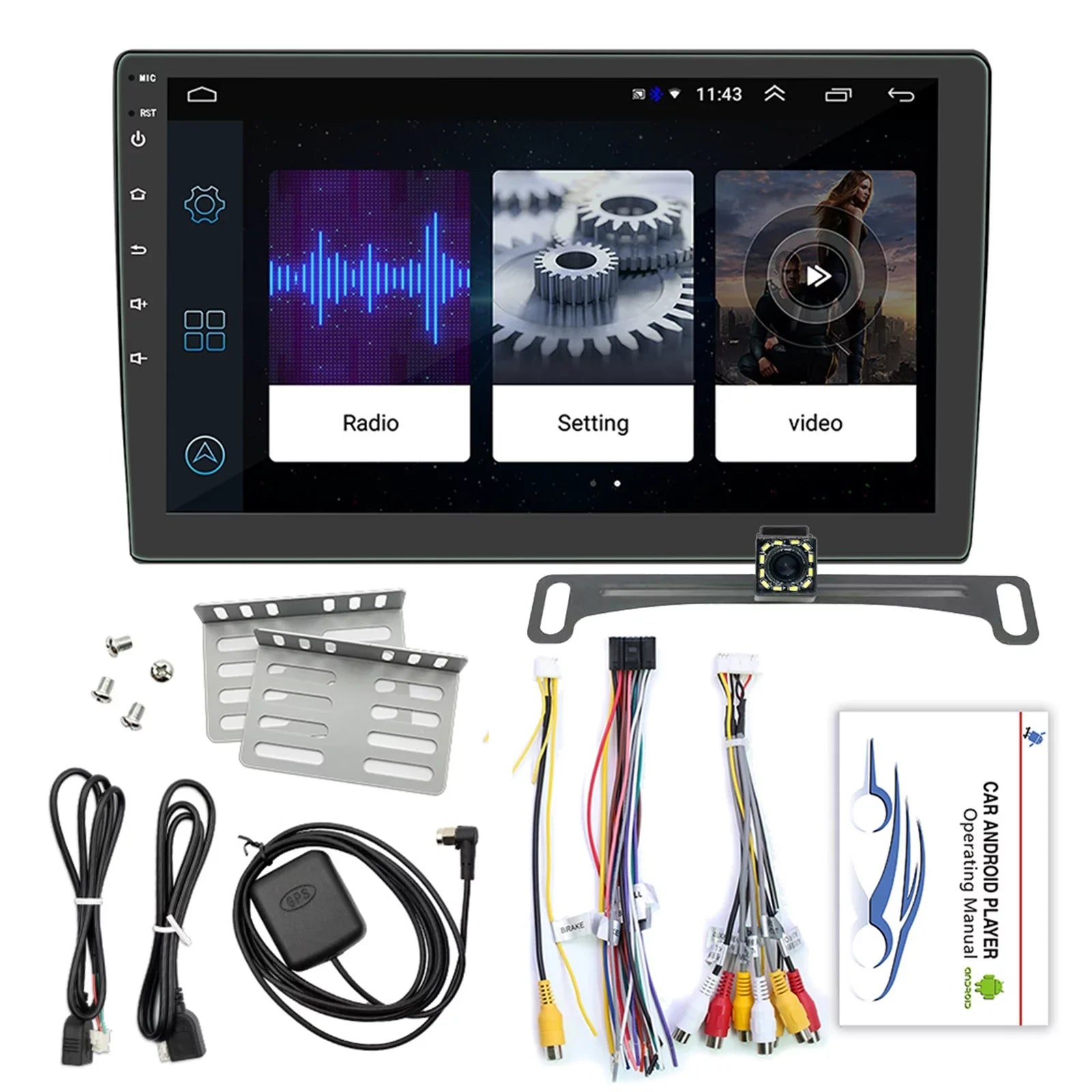 Double Din Car Stereo, 10.1" Android 10.1 Car MP5 Player, HD Touch Screen Car Radio W/Bluetooth Mirror Link GPS Function, Rear Camera Included (2G+32G)