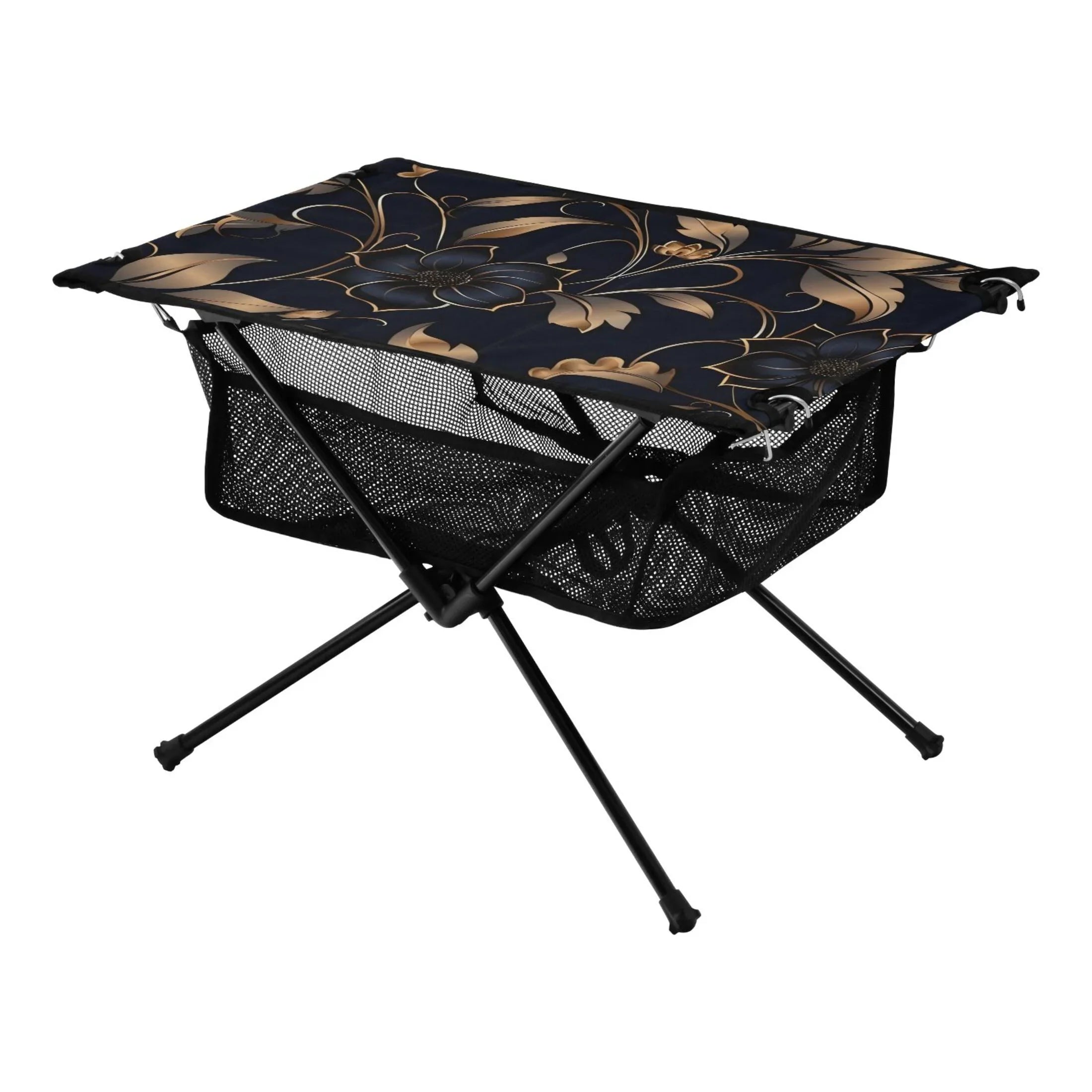 Flower on Midnight Camping Folding Table Portable Beach Table with Storage Bag Compact Picnic Table for Outdoor Travel Fishing BBQ