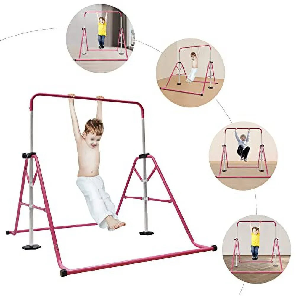 GNJINX Adjustable Height Gymnastics Bars for Kids, Folding Horizontal Junior Training Bar, Expandable and Height Adjustable - Home Gymnastics Individuals