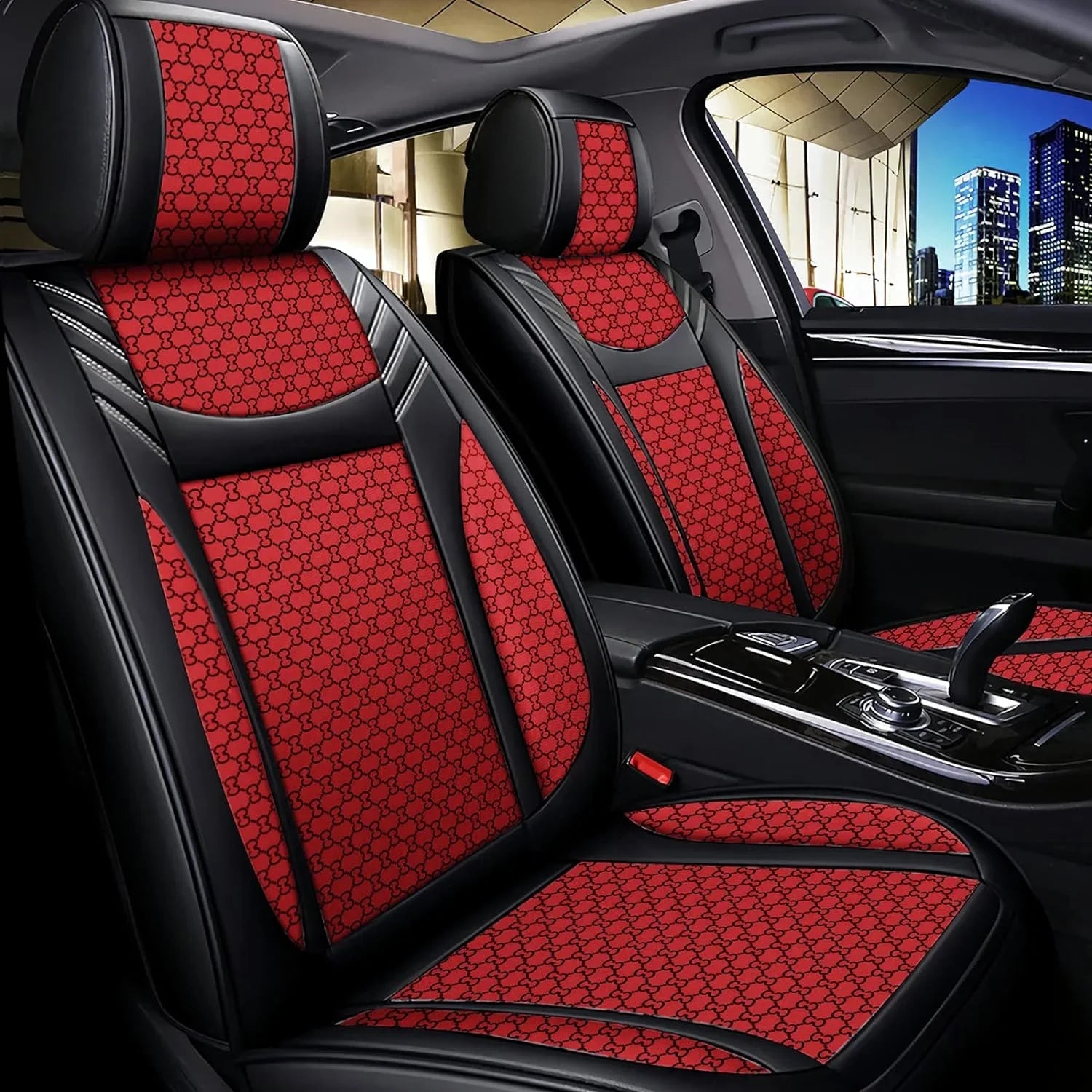 KABUQI Guc ci,same model Termination Luxury Seat Covers Full Set Leather Fit Automotive Seat Covers & Accessories for 5 Seat Cars SUV Pick-up Trucks, Pillows and Steering Wheel Cover Included(Gray)