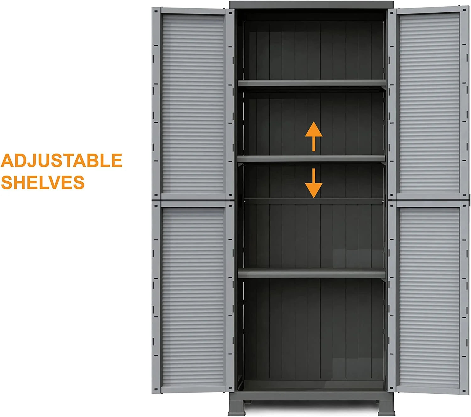 Prestige Utility Adjustable 3 Shelf Tool Organizing Storage Cabinet With Lockable Double Doors For Indoor And Outdoor Use, Gray