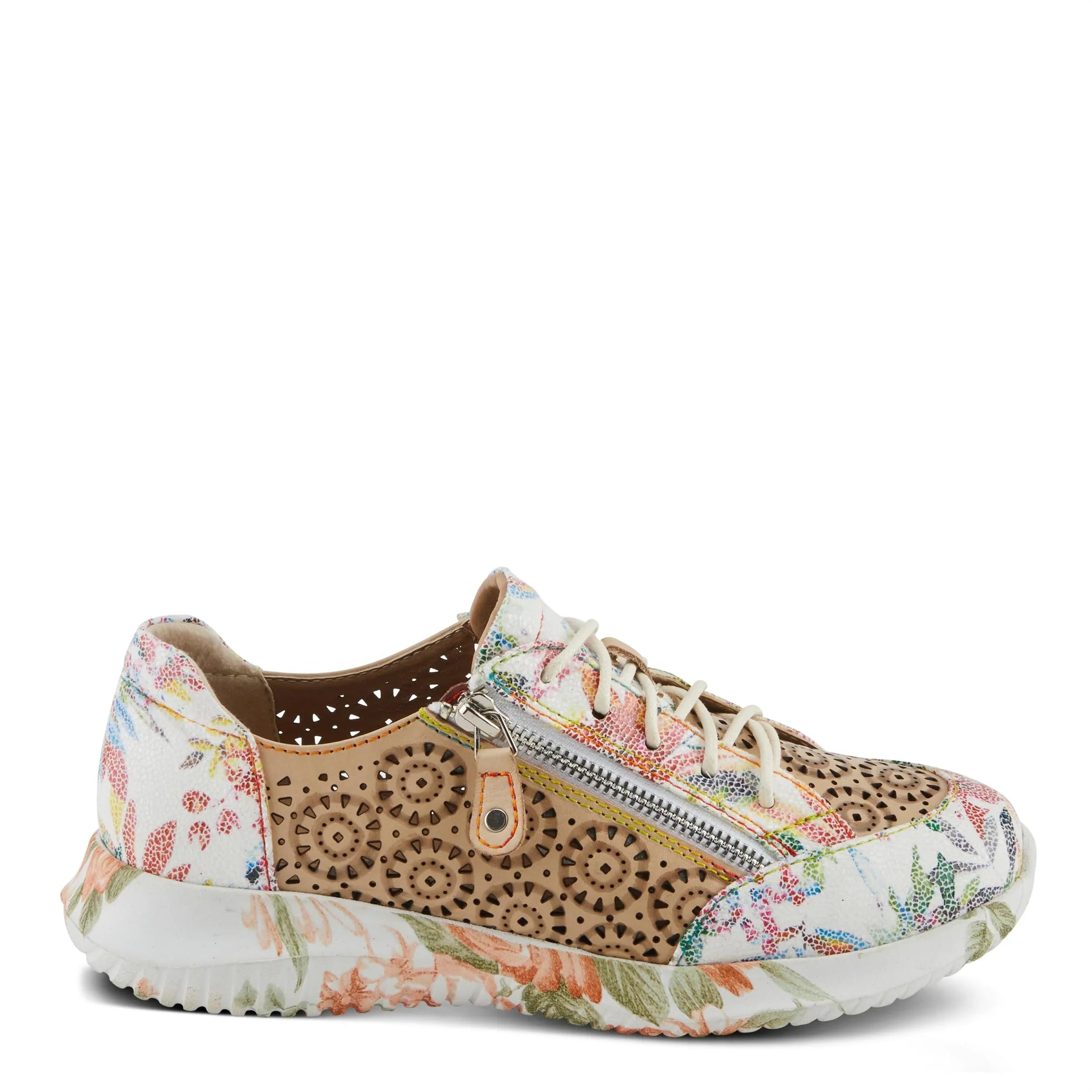 L'Artiste Individuals Jazzie Lace-Up Fashion Sneaker with Flowers Beige Multi EU 38/7.5-8