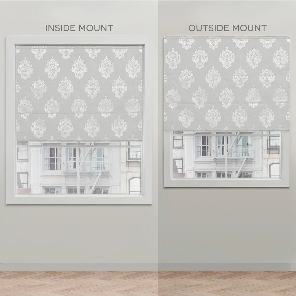 Exclusive Home Marseilles Damask 100% Dark Roman Shade, 34"x64", Silver