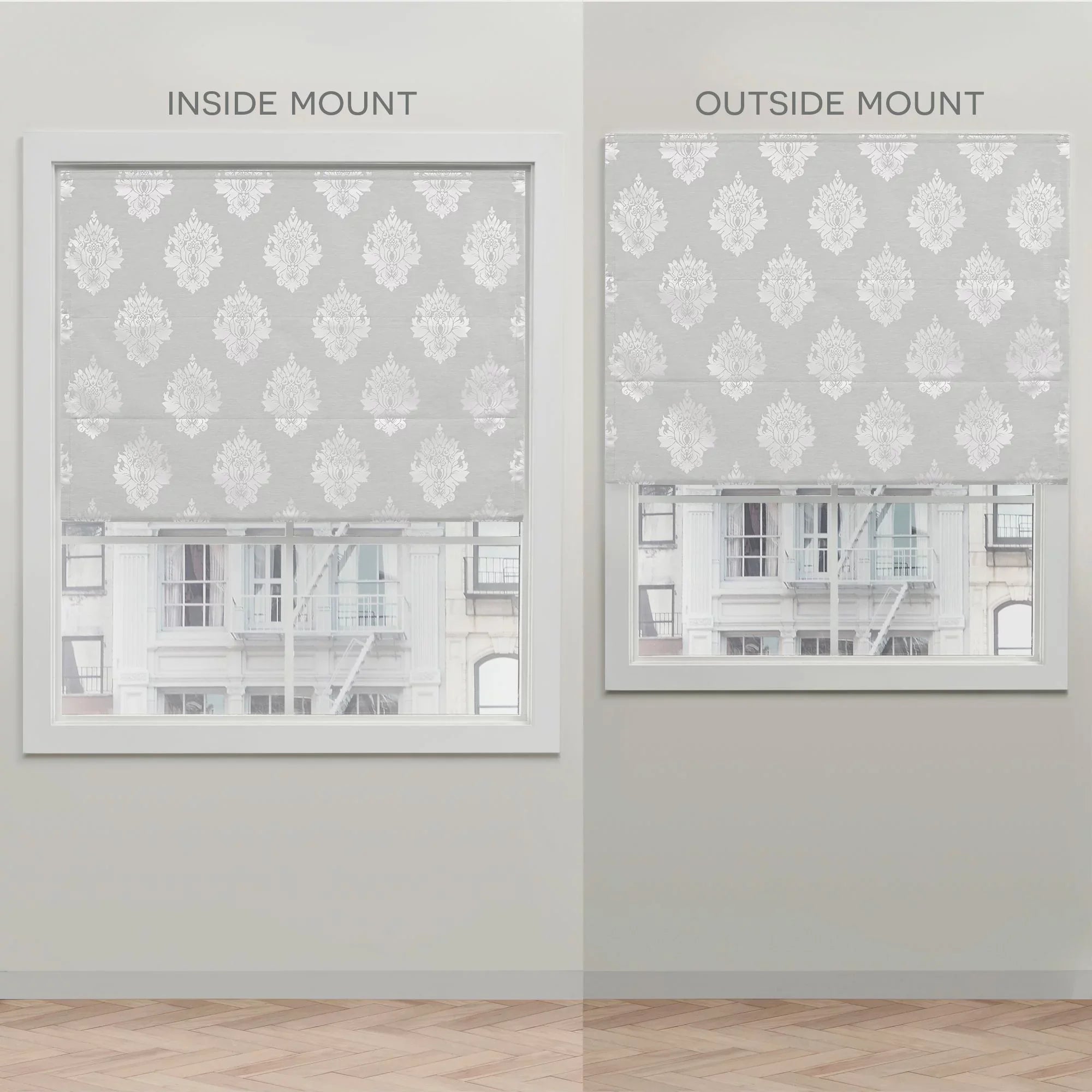Exclusive Home Marseilles Damask 100% Dark Roman Shade, 34"x64", Silver