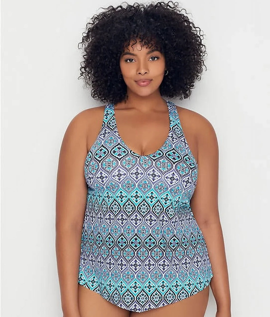 LEILANI Multi Plus Size Bahia Oceania Underwire Tankini Swim Top, US 16W, NWOT