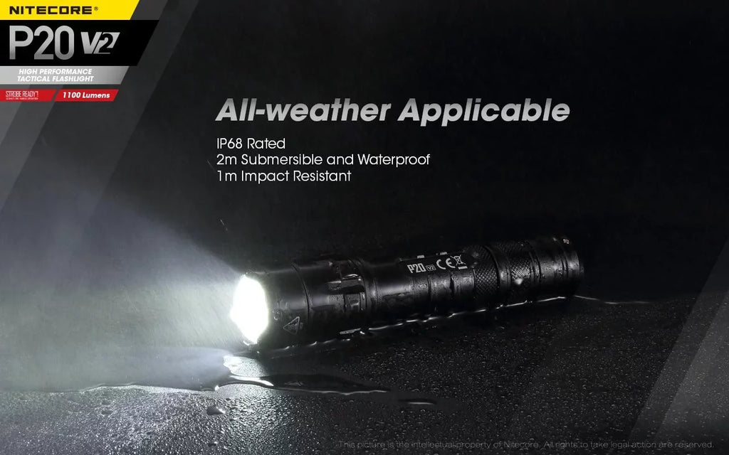 Combo: Nitecore P20 V2 Tactical LED Flashlight - CREE XP-L2 V6 - 1100 People w/NL183 Battery, UI1 Charger +Free Eco-Sensa USB Cord