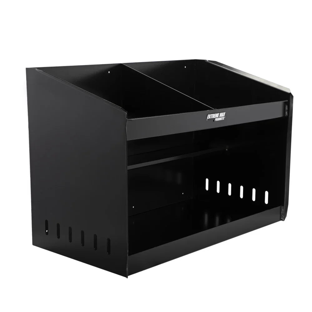 Extreme Max 5001.6331 Deluxe Dual Aluminum Helmet Bay Shelf Holder Storage Cabinet Organizer for Enclosed Race Trailer, Shop, Garage, Storage - Dark