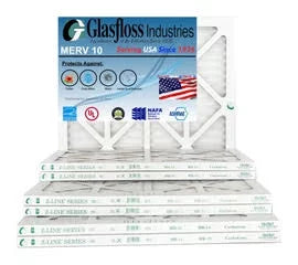Glasfloss 20x30x1 - MERV 10 -Qty:12 - Furnace Air Filter - Made in USA (Actual Size: 19.5 x 29.5x7/8 inch)
