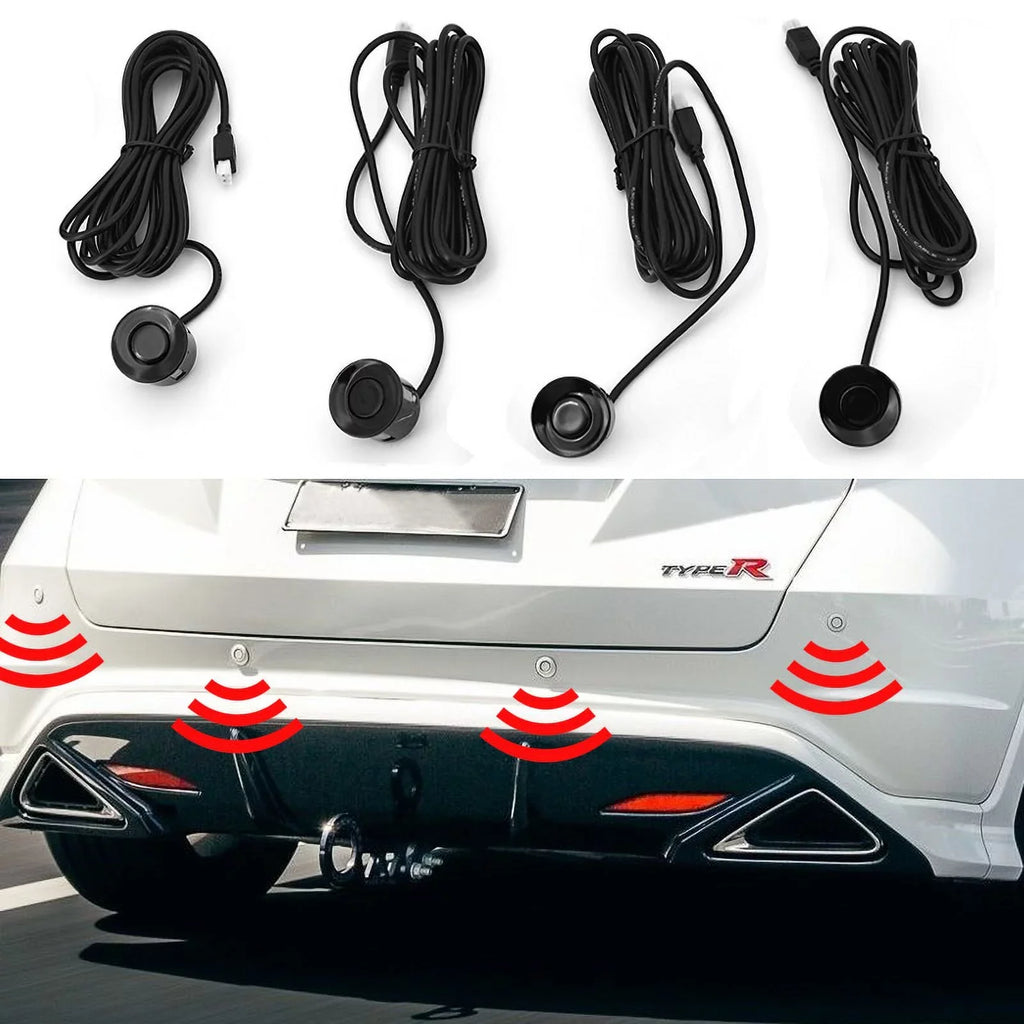 Car Reverse Backup Parking Sensor Radar System, Buzzer beeps, Detection Distance:30~150CM, Waterproof Sensors (22mm Diameter 2.3M Cable) 4 Packs X60D Dark