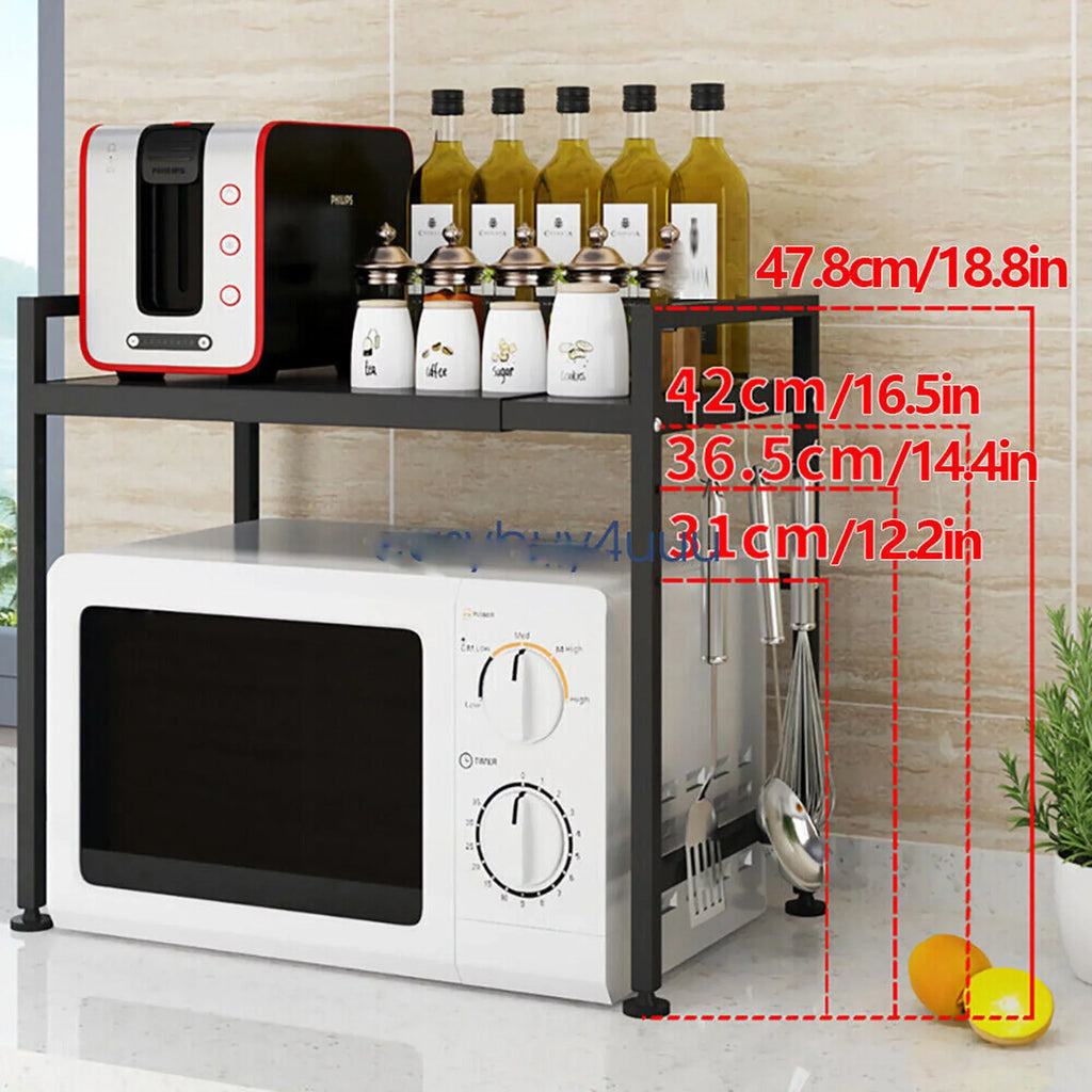 14.5~22.8 inch Microwave Oven Rack, Single Tier Countertop Microwave Oven Rack, Metal Shelf Kitchen Gentlemen Storage Cabinet Stand, Expandable Retractable Microwave Oven Rack