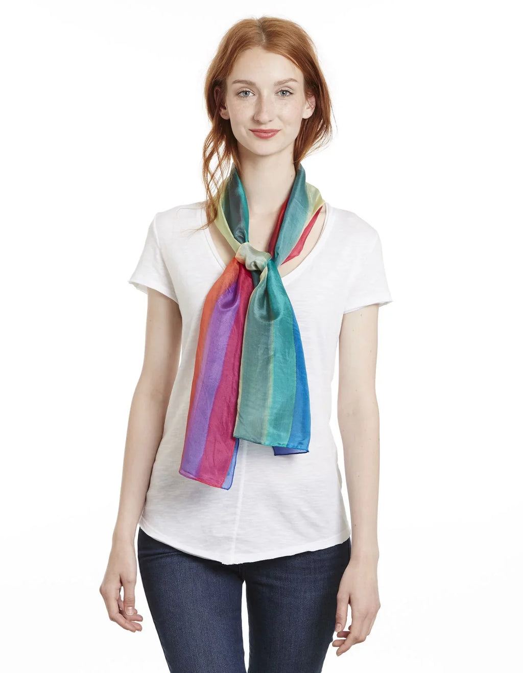 Invisible World People 100% Mulberry Silk Scarf Long Hand Painted Rainbow