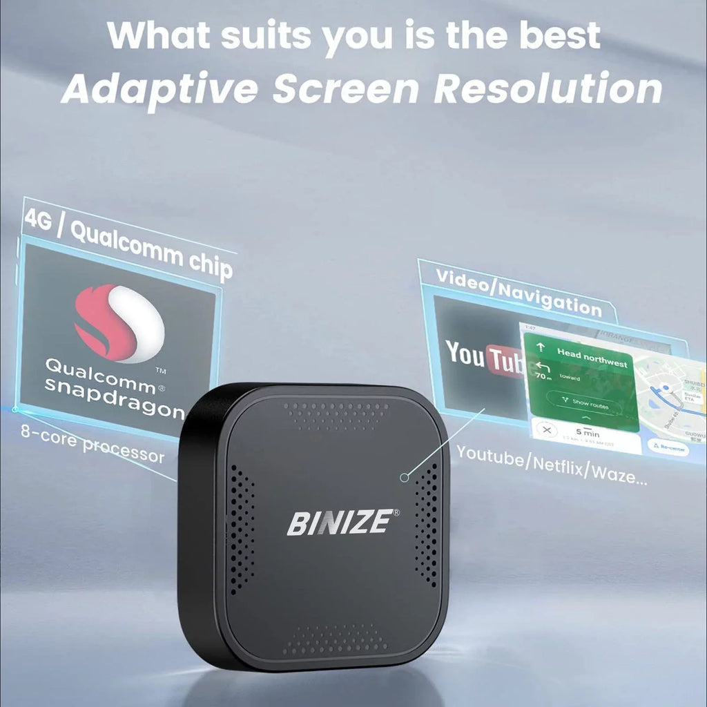 BINIZE ai Box Android Auto Wireless 4G Cellular,4+64G,8Core, Only Fit for Cars with OEM/Factory Wired CarPlay,Wireless CarPlay&Android System,Built-in Navigation,Support YouTube Netflix,etc