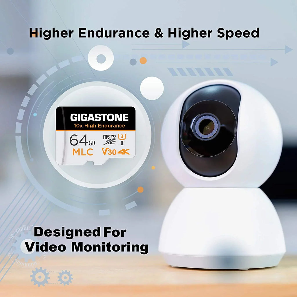 Gigastone 64GB MLC Micro SD Card, 10x High Termination (MLC) 4K Video Recording, Security Cam, Dash Cam, Surveillance Compatible 100MB/s, U3 C10, 2 Pack (2x64GB)