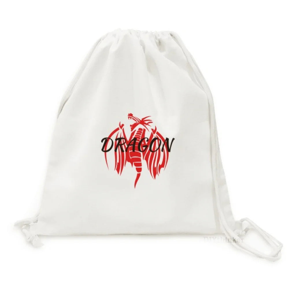 Animal Myth Dragon Wings East West Backpack Canvas Drawstring Reusable Mesh Shopping Bag