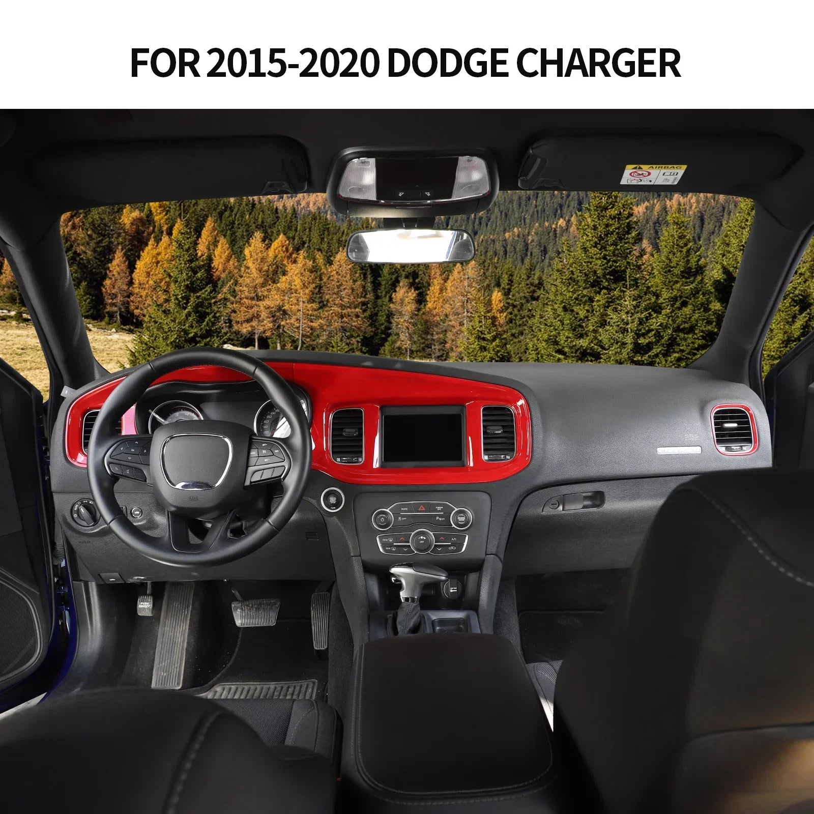 CheroCar Console Center Dash Board Trim Covers Interior for Dodge Charger 2015-2022,Red
