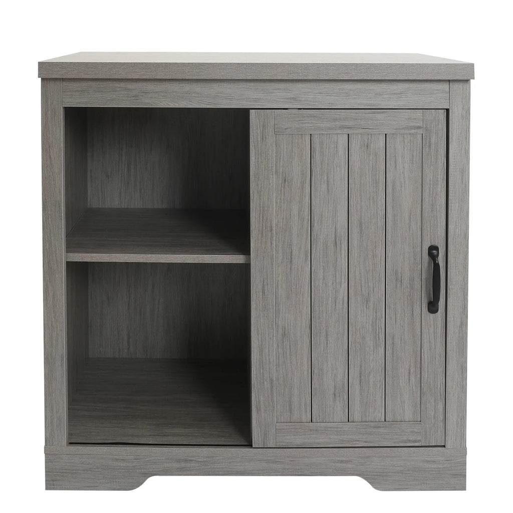 ABBSR Gray Wooden Wine Bar Storage Cabinet with Glass Holder,Wine Rack,Large Table for Decor