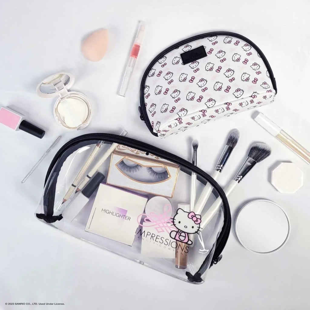 Impressions Vanity Hello Kitty 2 Pcs Nested Clutch Purses, Waterproof Travel Makeup Clutch Bag (White)