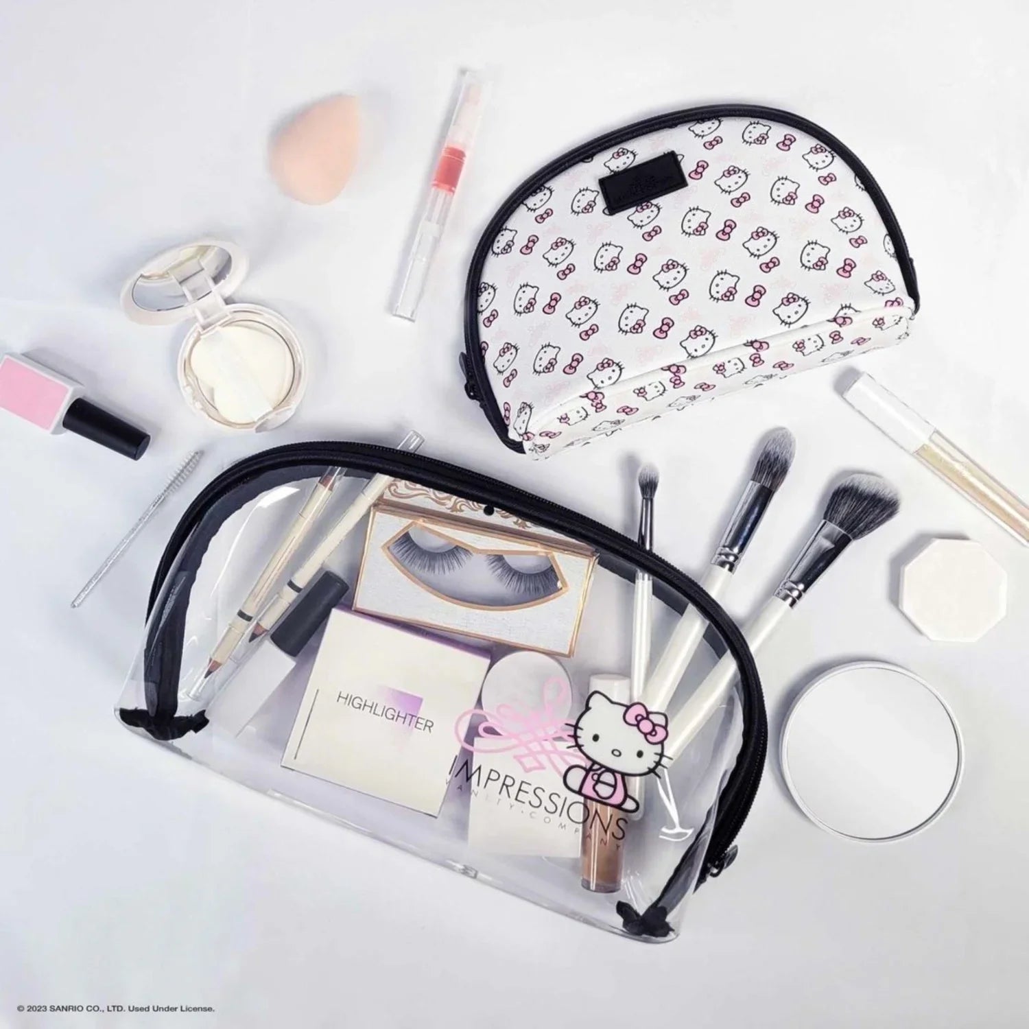 Impressions Vanity Hello Kitty 2 Pcs Nested Clutch Purses, Waterproof Travel Makeup Clutch Bag (White)