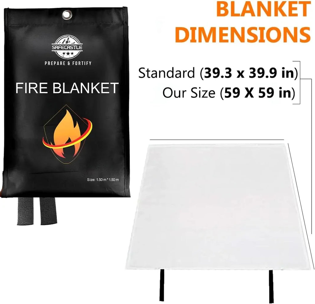 SAFECASTLE Fire Blanket Emergency Survival Kit 2 Pack 59"x59" | Flame Retardant Protection Blanket for Camping Kitchen Home Office Grill School & Car Easy to Store Fire Extinguisher Safety Blanket