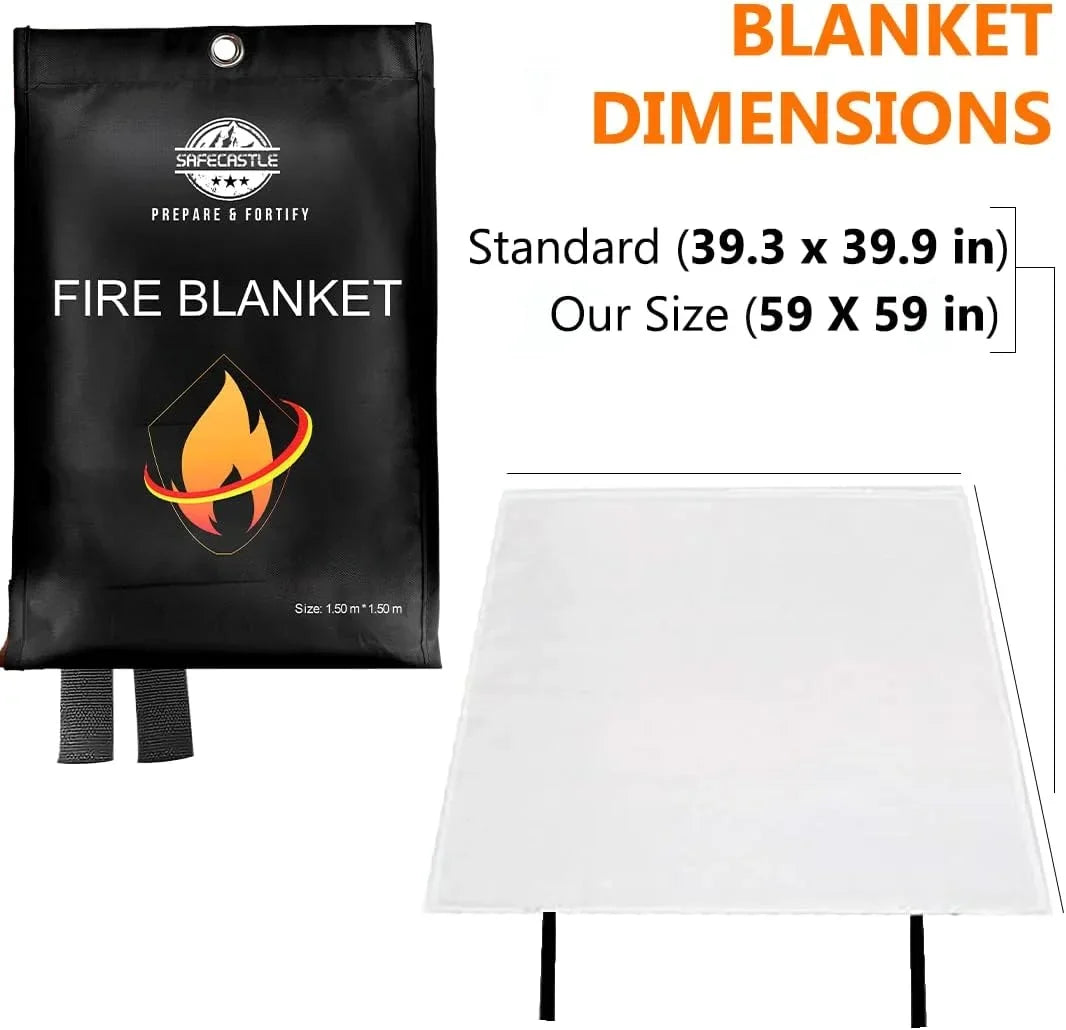 SAFECASTLE Fire Blanket Emergency Survival Kit 2 Pack 59"x59" | Flame Retardant Protection Blanket for Camping Kitchen Home Office Grill School & Car Easy to Store Fire Extinguisher Safety Blanket