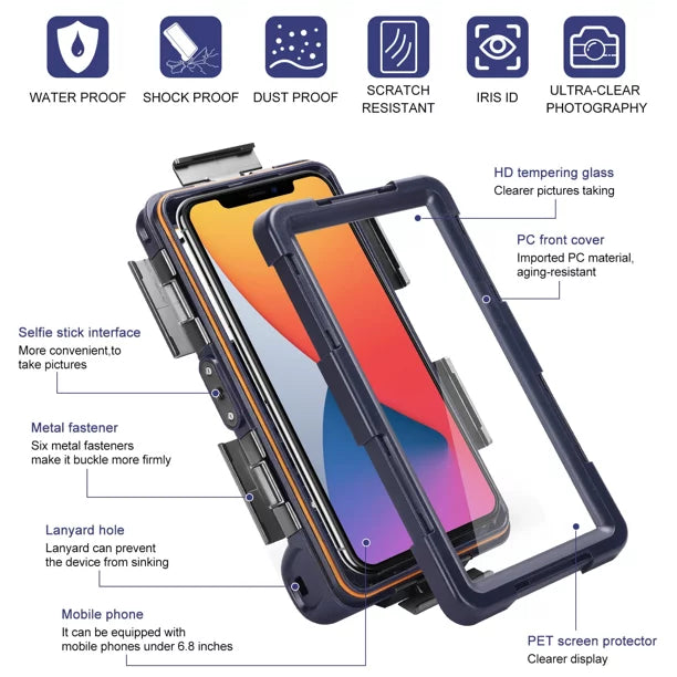 UrbanX Professional [15m/50ft] Swimming Diving Surfing Snorkeling Photo Video Waterproof Protective Case Underwater Housing for vivo Y21s And all Phones Up to 6.9 Inch LCD with Lanyard