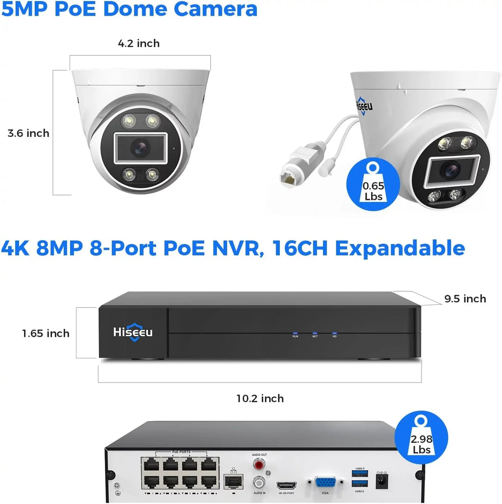 Hiseeu [2 Way Audio] 5MP IP PoE Security Camera, Security Camera Outdoor&Indoor, IP67 Waterproof, Night Vision, Human/Vehicle Detect Compatible PoE Security Camera System for 24/7 Record