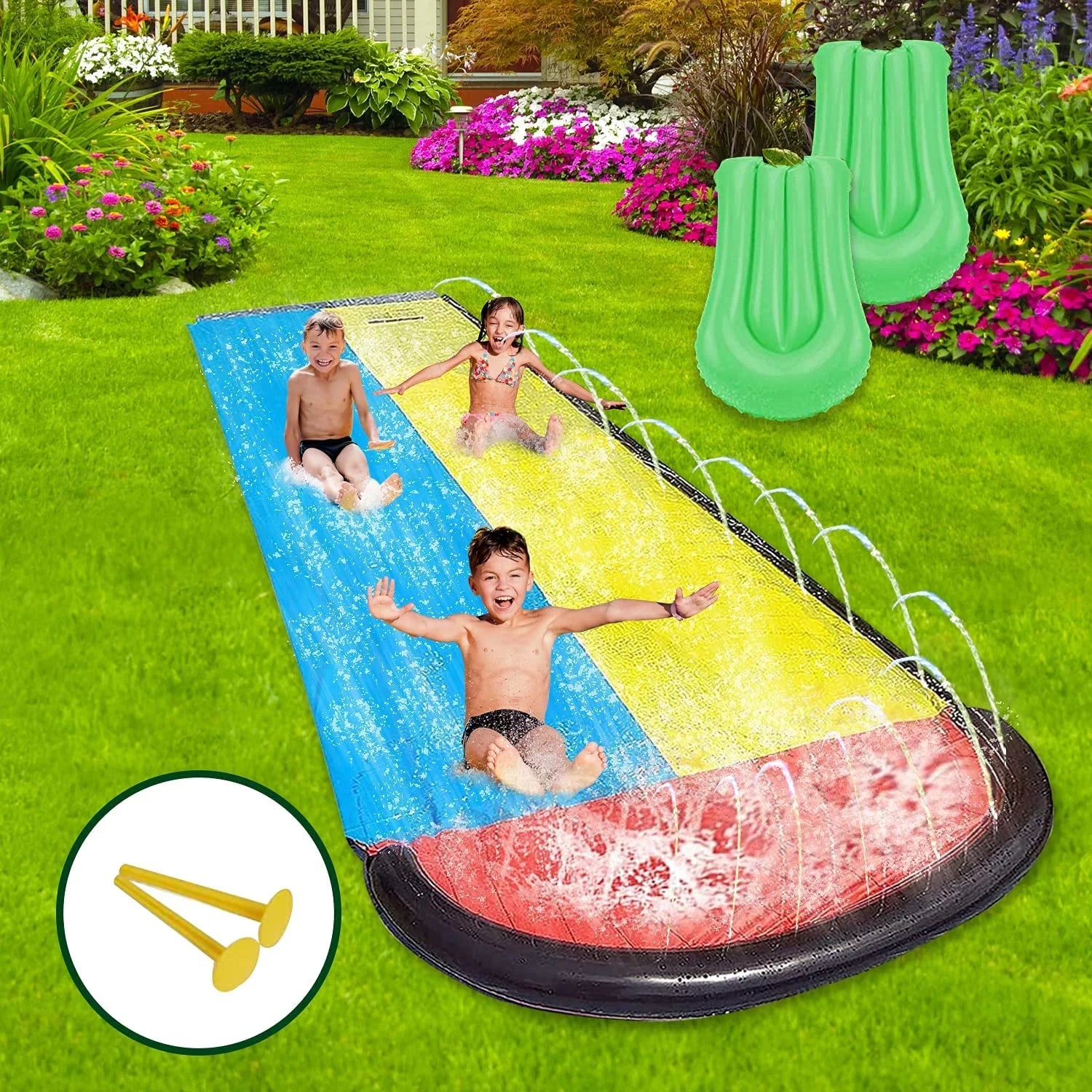 Vivazy 15.5ft Summer Backyard Quality PVC Smooth Slick , Water Slides Inflatable Crash Pad