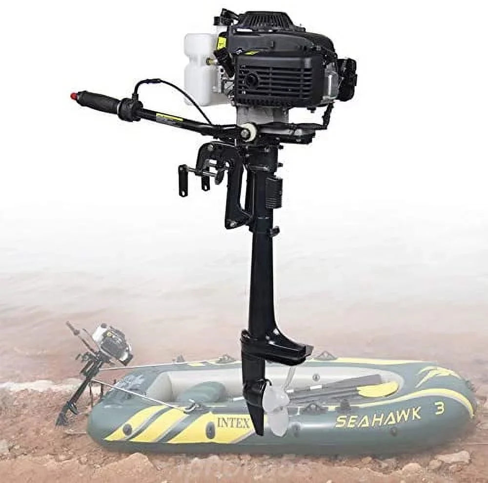 Miumaeov Outboard Trolling Motor 3.6HP 2 Stroke Inflatable Shaft Fishing Boat Engine Propeller CDI Control Air Cooling System Heavy Duty Tiller Shaft