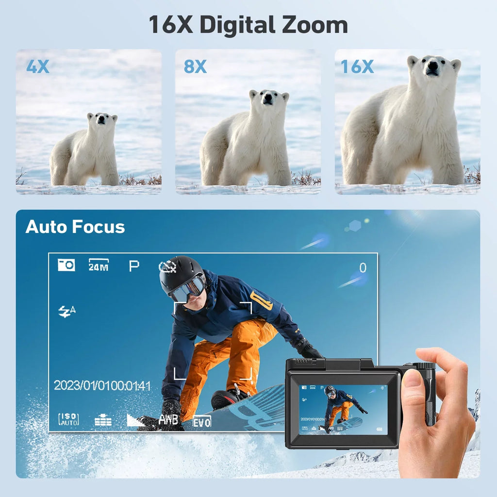 MARVUE Digital Camera 4K Vlogging Camera for YouTube 48MP 16X Digital Zoom with Macro Function & Liftable Flash, Photography Camera 3’’ 180°Flip Screen
