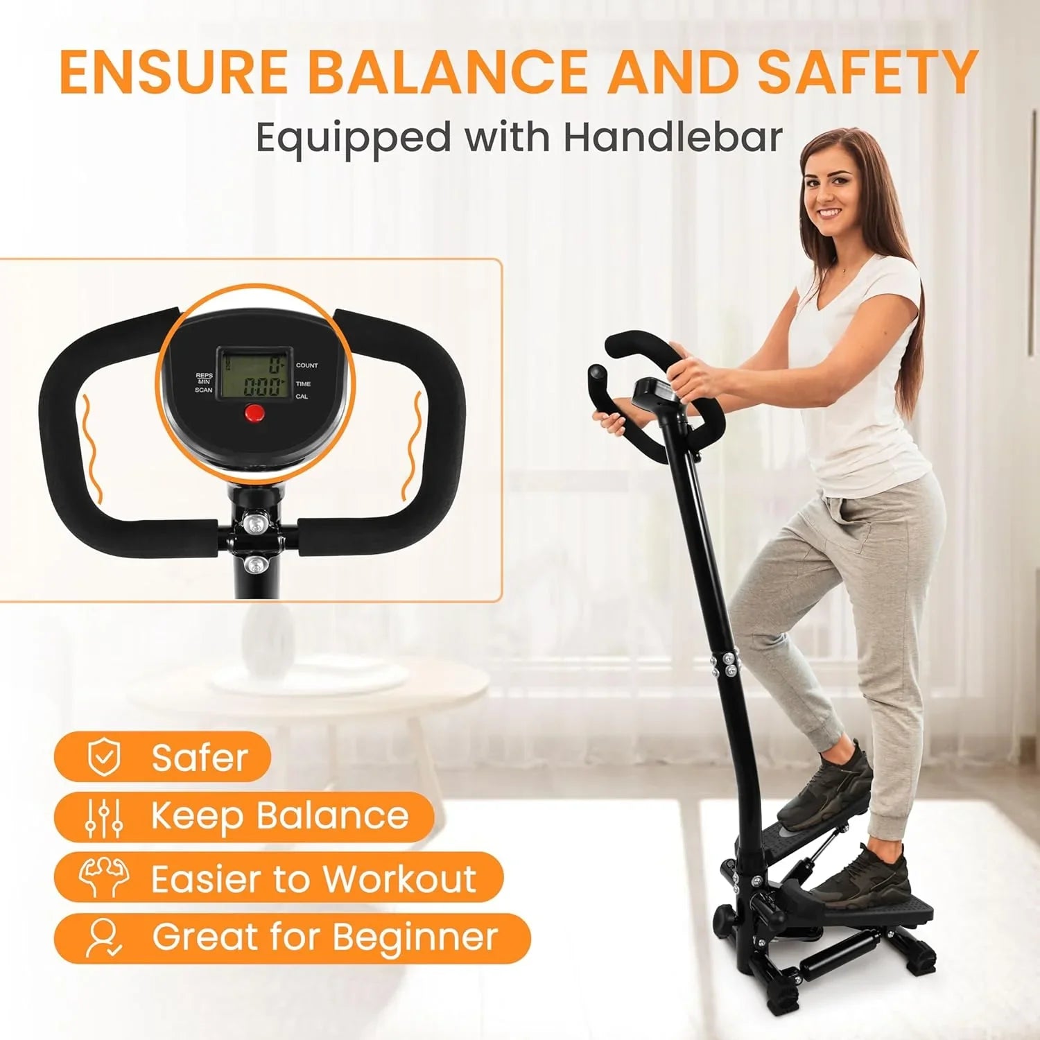 Signature Fitness Adjustable Mini Stepper Stair Stepper Stepping Machine with Resistance Bands, with or Without Handle