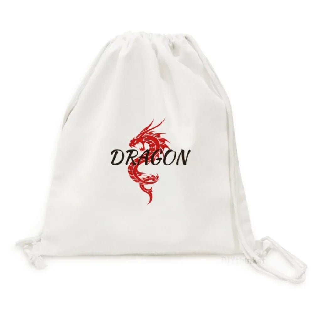 Winged Animal Myth Dragon East West Backpack Canvas Drawstring Reusable Mesh Shopping Bag