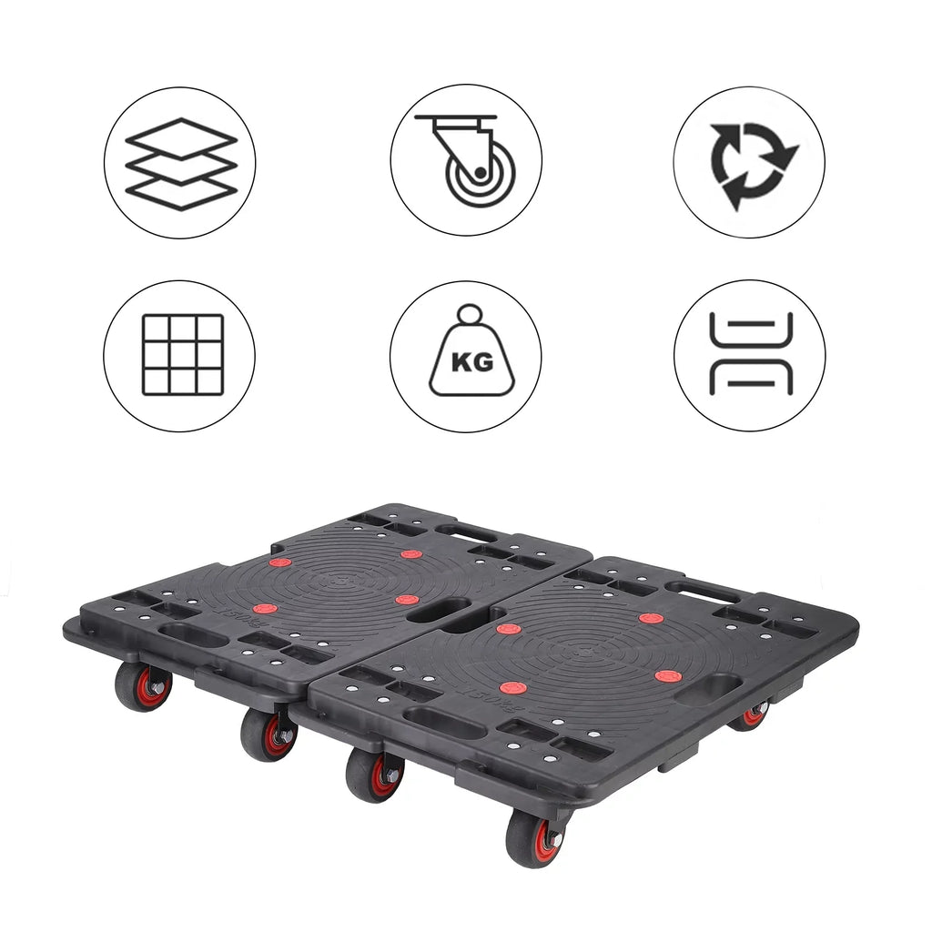 Homhougo—2PCS Portable Folding Hand Truck 330 Lbs Capacity 4 Rotate Wheels Transport Trolley Luggage Cart for Home Office Travel Dark 2pcs