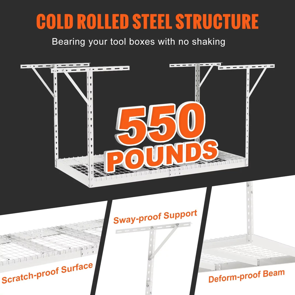 SKYSHALO Overhead Adjustable Garage Storage Rack 36x72" Ceiling Rack 550lb White