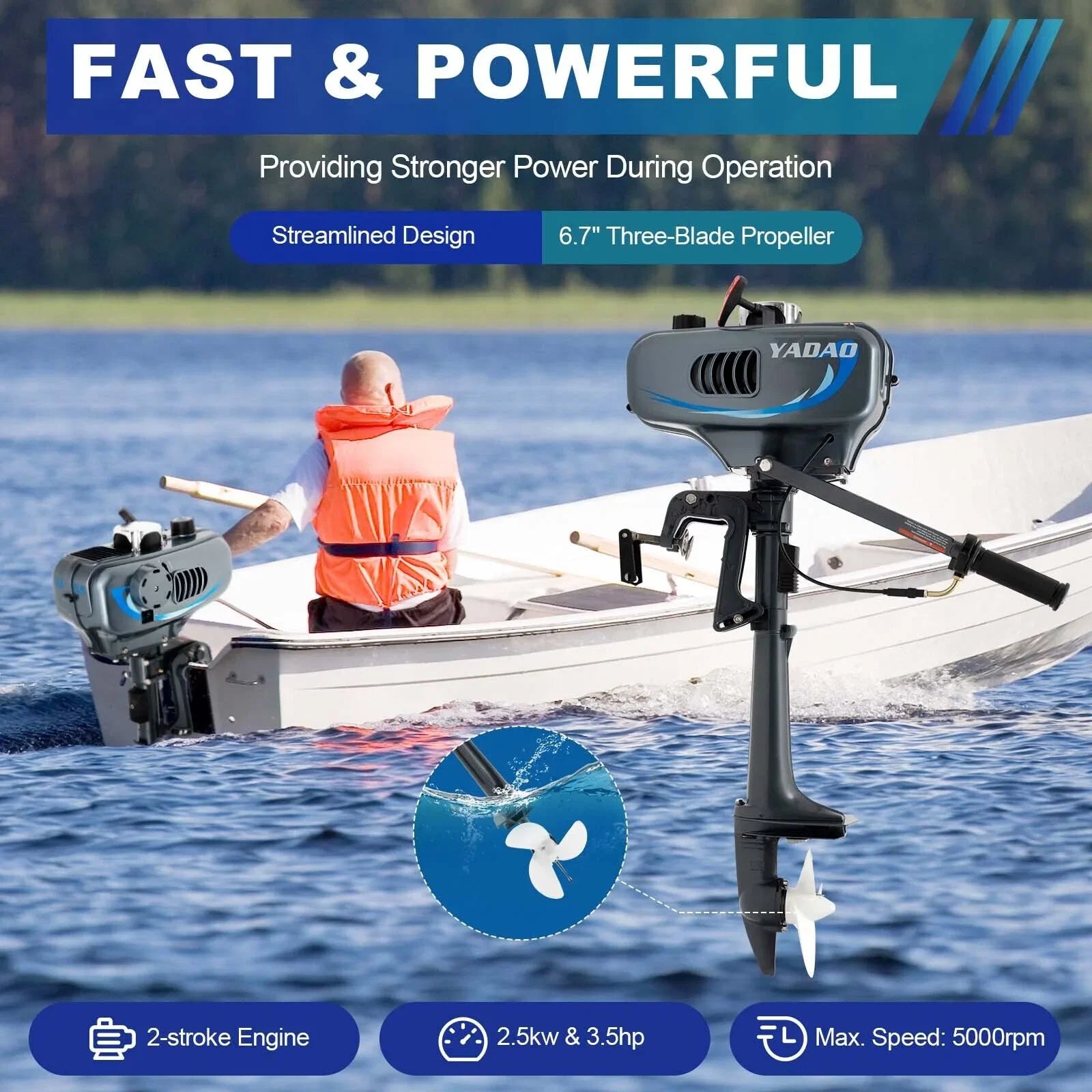 Heavy Duty 3.5HP 2 Stroke Outboard Engine Motor Boat Engine Water Cooling System