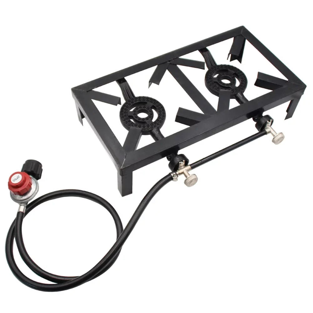 Htovila Propane Gas Double Cast Iron Stove for Patio Camping BBQ Cooking (Standard), Furnace for Excursions