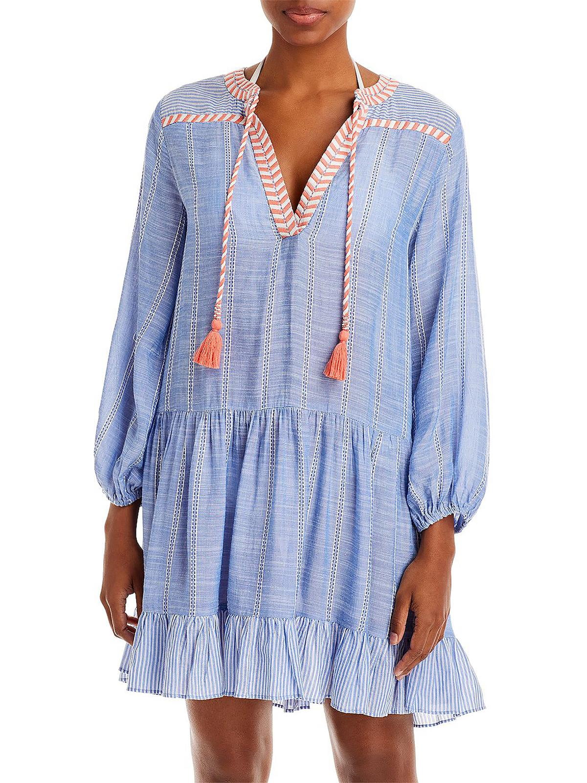 Shoshanna Individuals Mini Dress Swim Cover-Up (S, Chambray/White)