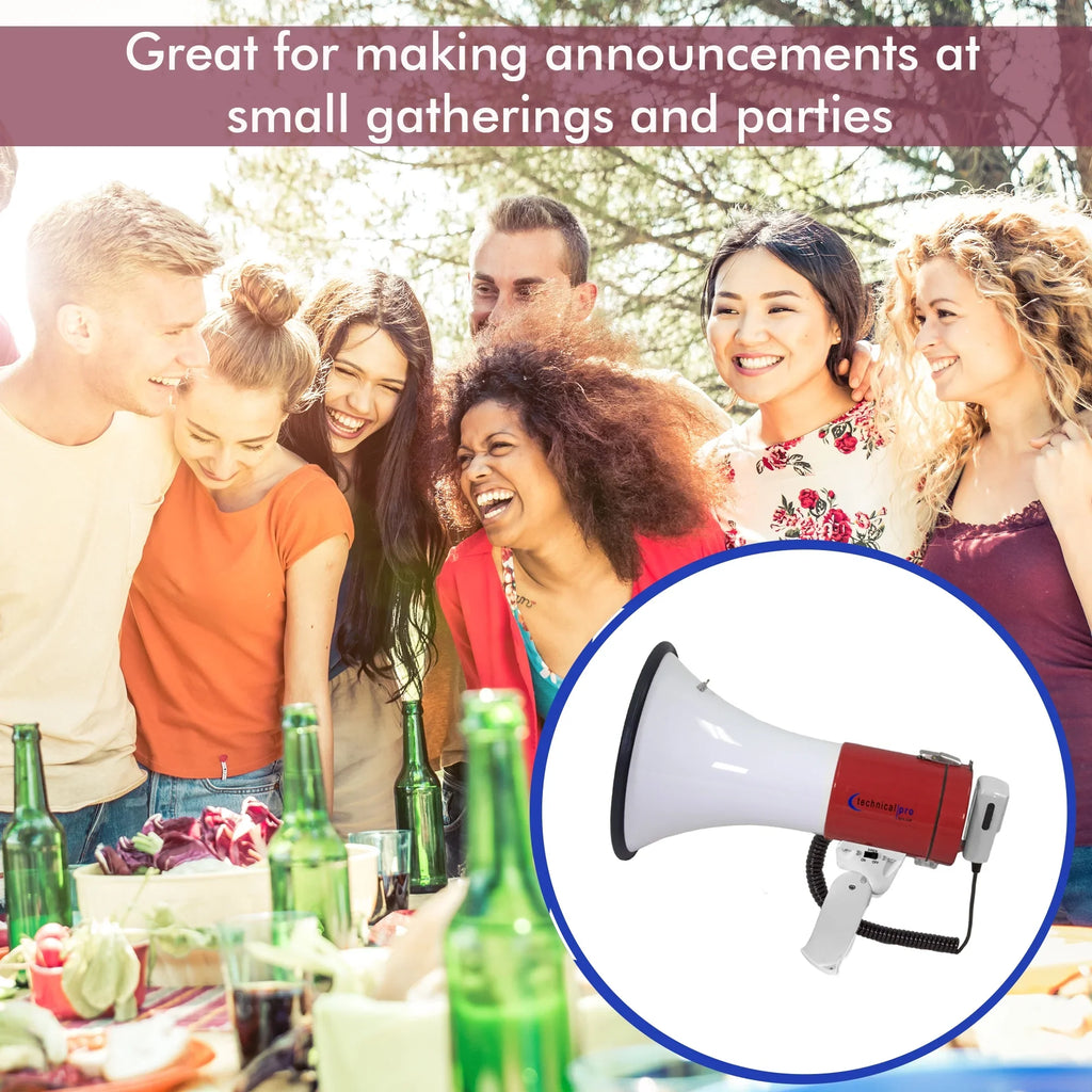 Technical Pro Portable 40 Watts 800M-1000M Range Megaphone Bullhorn With Strap Siren Volume Control for Trainers