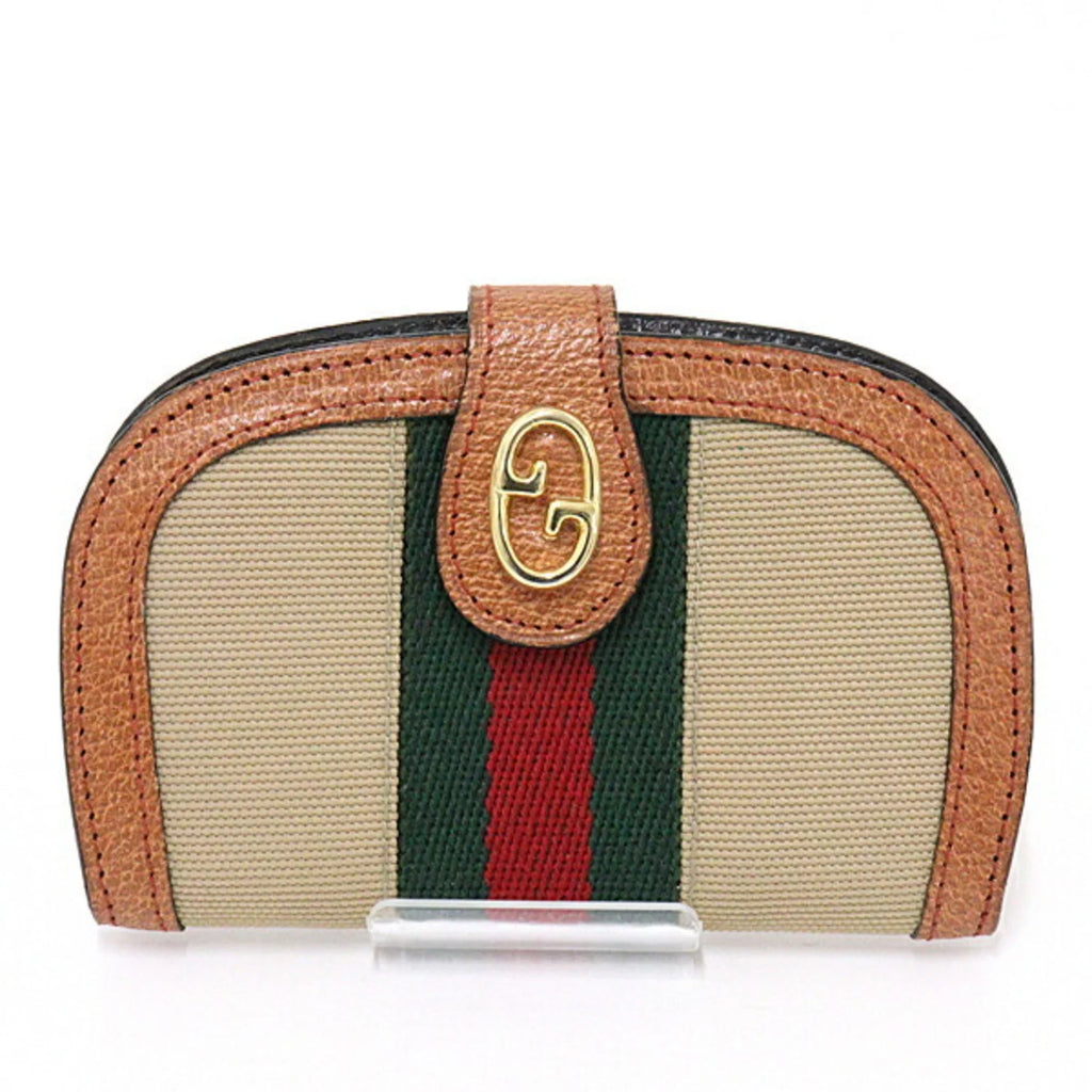 Pre-Owned Gucci GUCCI Old Sherry Line Key Case 6 Rows Beige Green/Red/Green Canvas/Leather Web Stripe (Good)