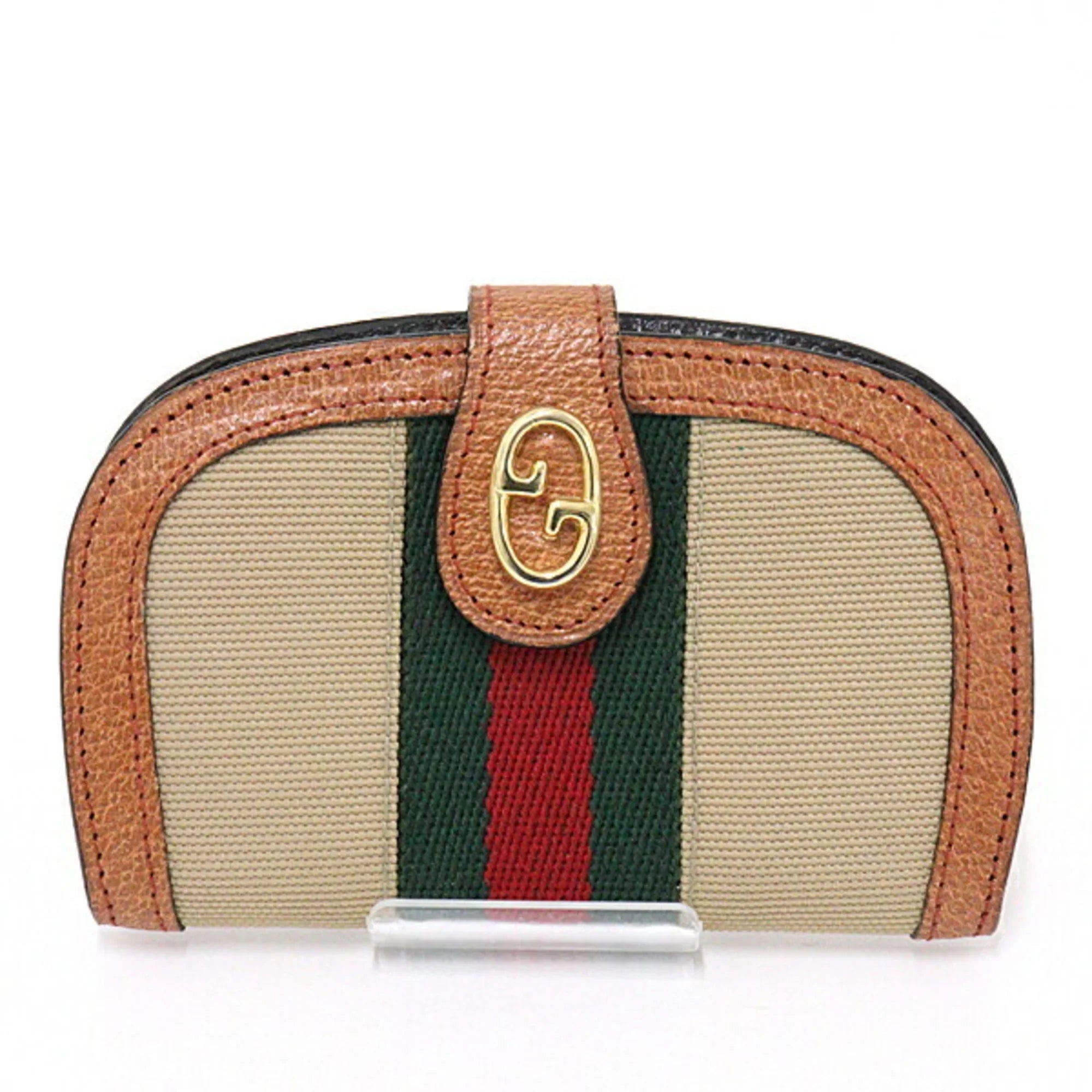 Pre-Owned Gucci GUCCI Old Sherry Line Key Case 6 Rows Beige Green/Red/Green Canvas/Leather Web Stripe (Good)