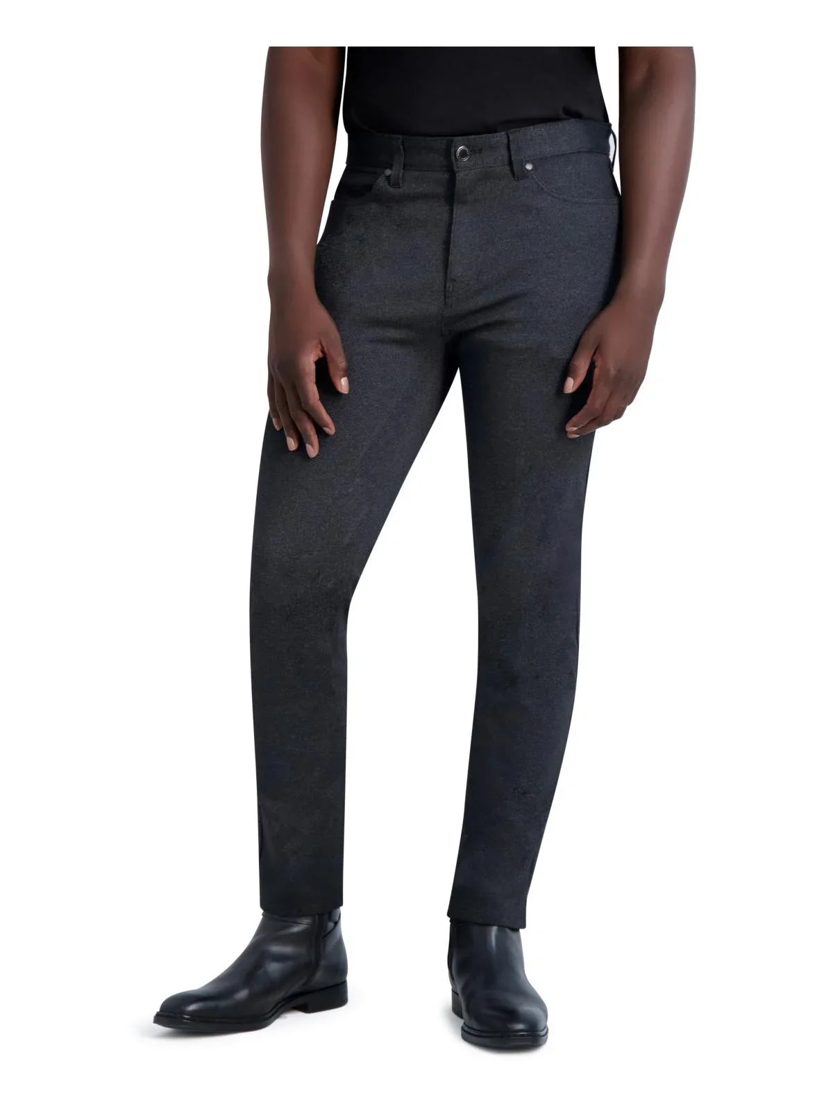 Karl Lagerfeld Paris People Mid-Rise Heathered Straight Leg Jeans