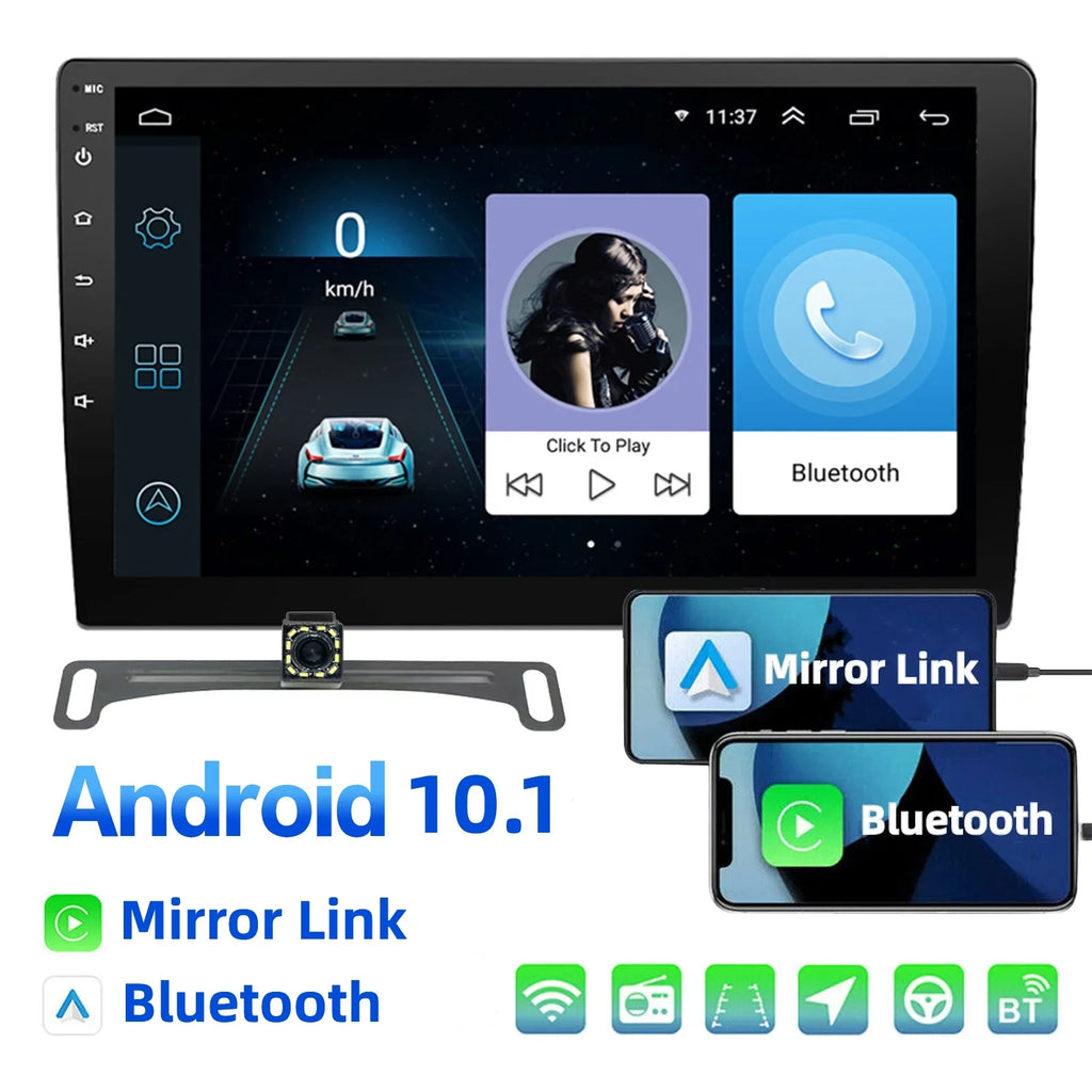 Double Din Car Stereo, 10.1" Android 10.1 Car MP5 Player, HD Touch Screen Car Radio W/Bluetooth Mirror Link GPS Function, Rear Camera Included (2G+32G)