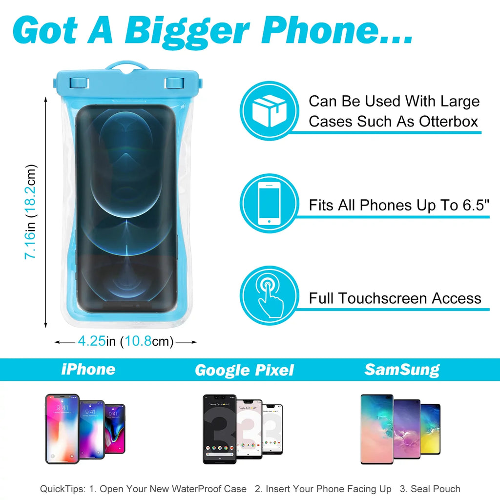 Urbanx Universal Waterproof Phone Pouch Cellphone Dry Bag Case Designed For Sonim XP8 Perfect Fit for All Other Smartphones Up To 7" - 3 Cases - Mixed Colors