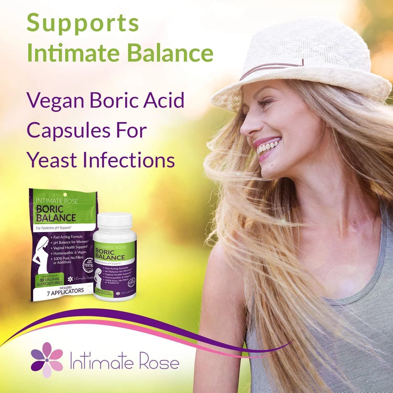 Intimate Rose Boric Acid Suppositories, pH Balance for Gentlemen Boric Acid Vaginal Suppositories for Yeast Infection, Vaginitis, Bacterial Vaginosis, 90-Count (600mg) + 21 Applicators - 100% made in USA