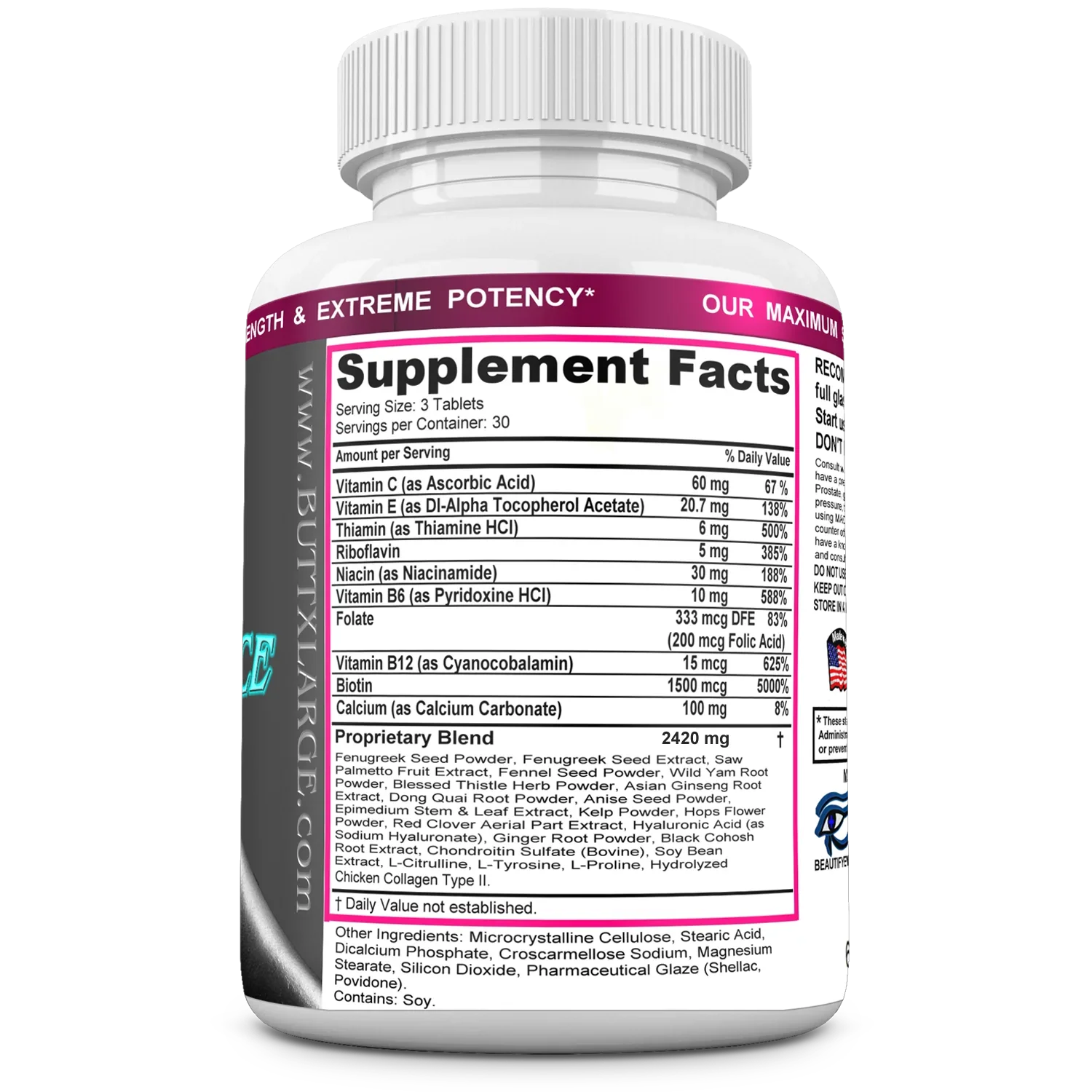 BUTT X-L-ADVANCE Butt and Booty Formula. Get Bigger Buttocks Vitamins, Minerals, Herbs and Amino Acids. People 90 Tablets