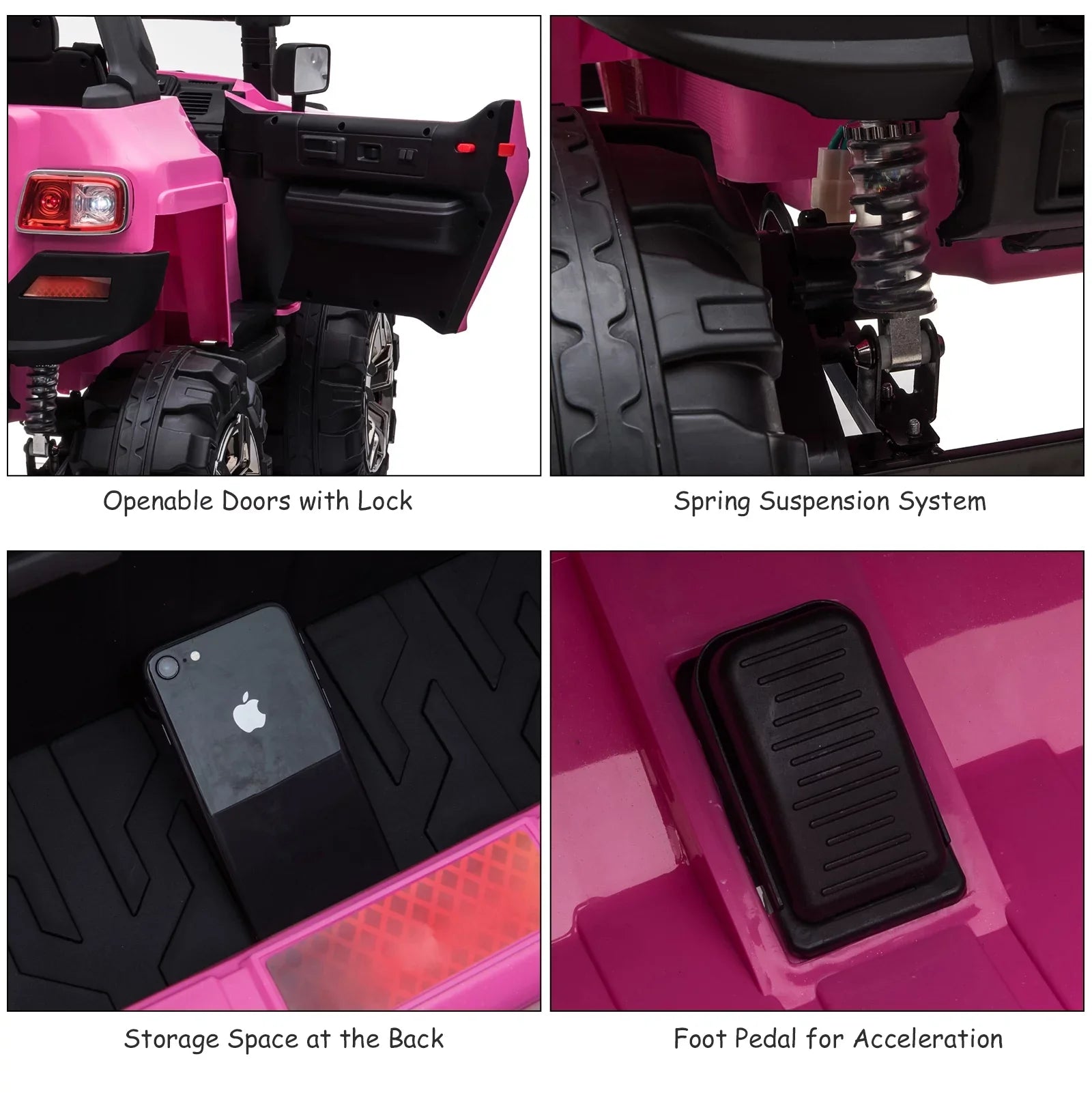 Aosom 12V Kids Electric 2-Seater Ride On Police Car SUV Truck Toy with Parental Remote Control, Pink