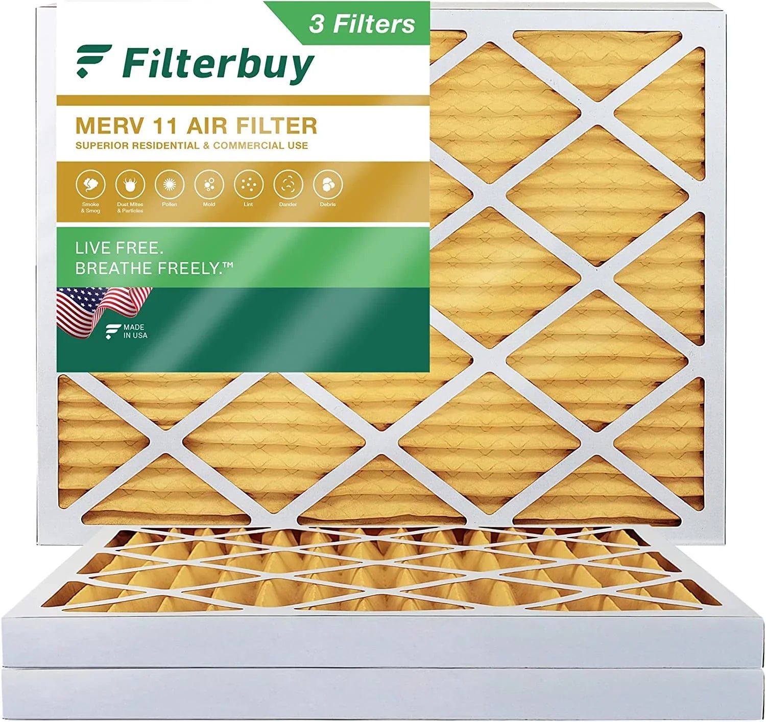 Filterbuy 10x14x2 MERV 11 Pleated HVAC AC Furnace Air Filters (3-Pack)