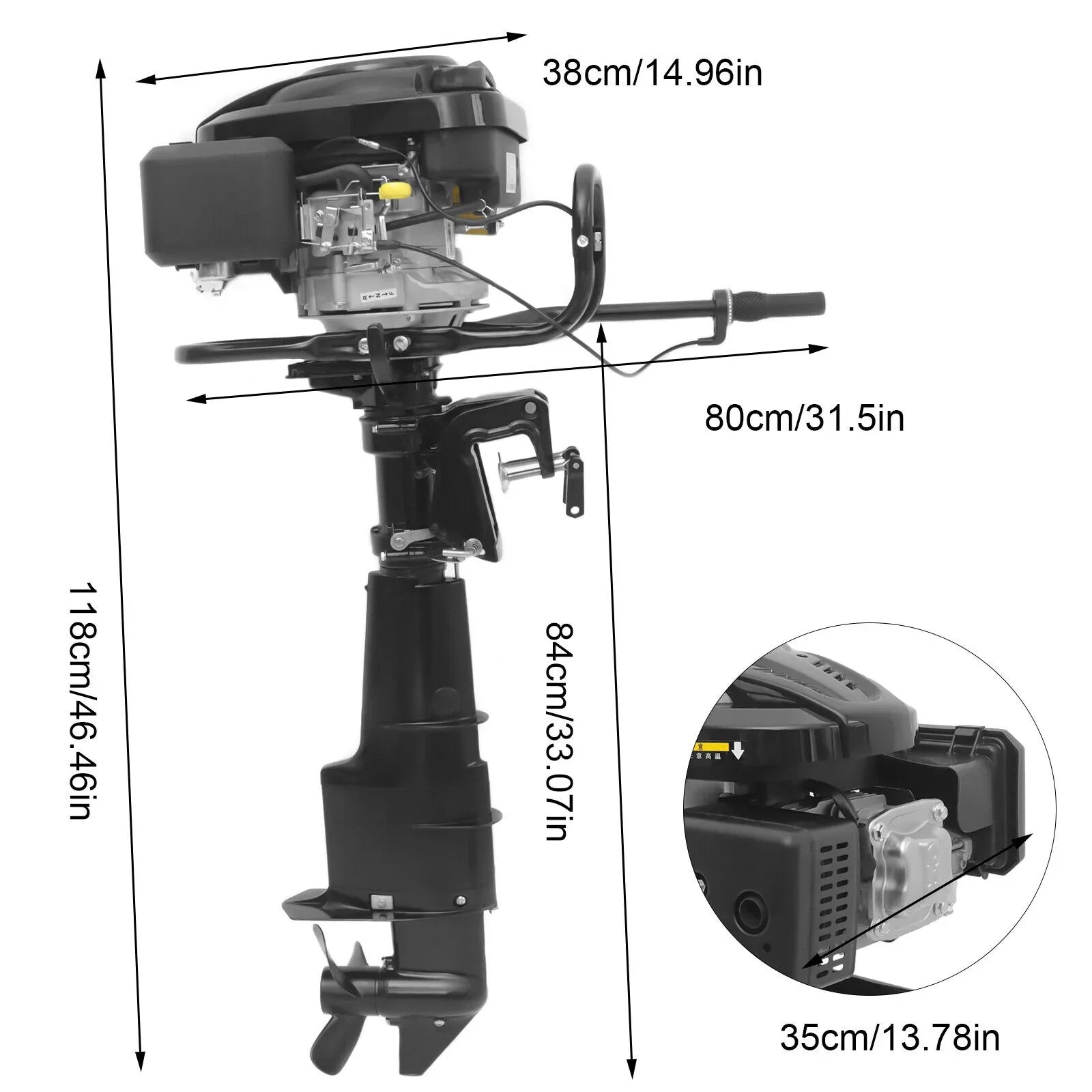 7.5 HP Heavy Duty Outboard Motor Fishing Boat Engine Water Cooling System 196CC