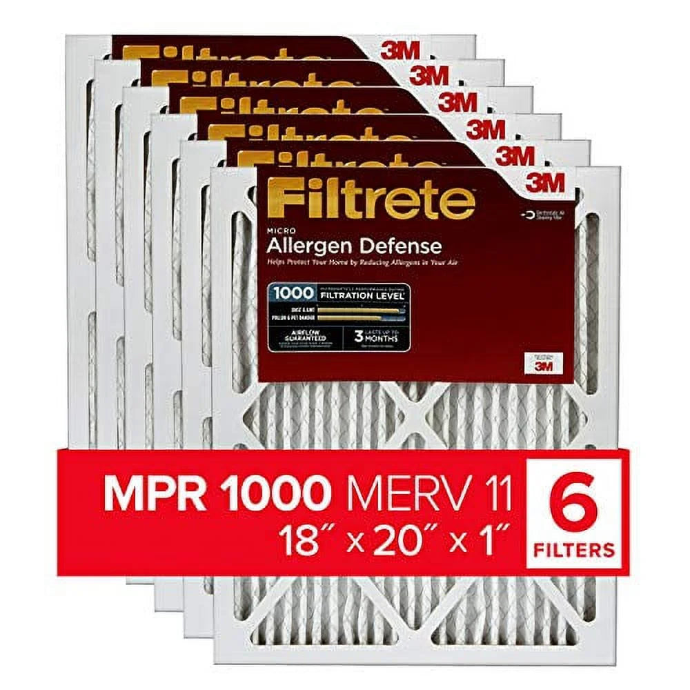 Filtrete 18x20x1, AC Furnace Air Filter, MPR 1000, Micro Allergen Defense, 6-Pack (exact Individuals 17.81 x 19.81 x 0.81)
