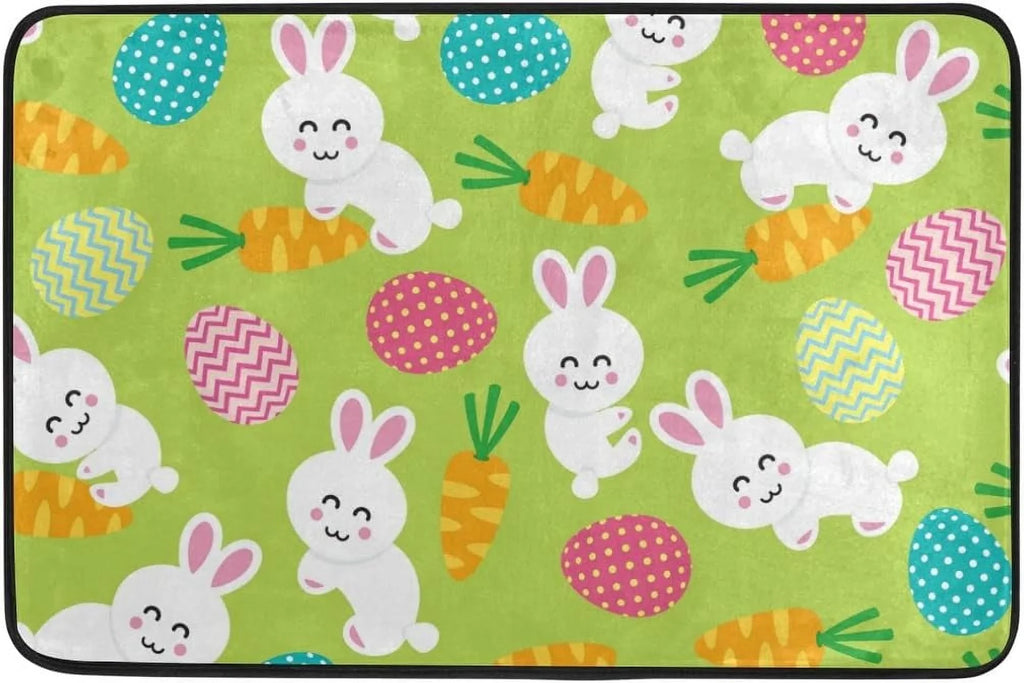Wellsay Doormat Cute Rabbit Eggs with Carrot On Green Lightweight Non Slip Indoor Outdoor Entryway Rugs Floor Mat for Bathroom Kitchen Entrance 23.6 x 15.7 inches