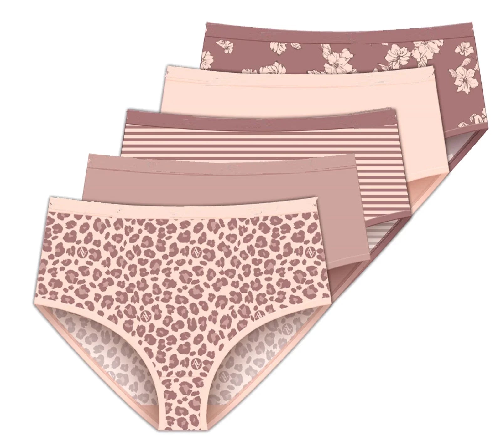 Delta Burke's Adrian Vittadini Individuals Stretch Microfiber Brief Panties 5-Pack - Tan Animal Combo - Size 7